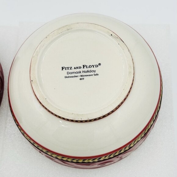 Fitz Floyd Damask Holiday 6" Salad Soup Serving Cereal Bowl Set of 2 - Picture 7 of 9